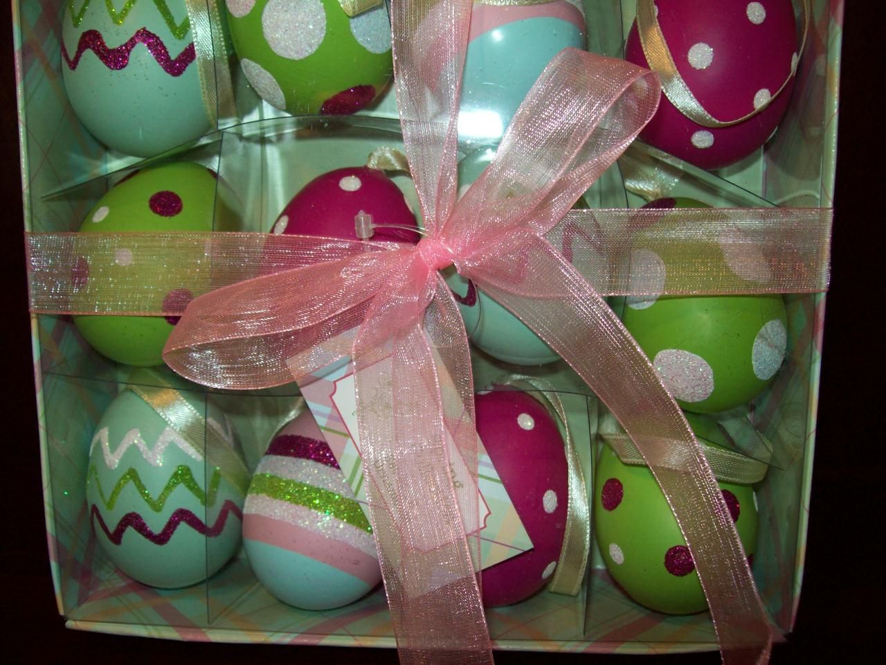 NEW SET OF 12 EASTER EGG HANGING ORNAMENTS FEATHER TREE DECORATIONS